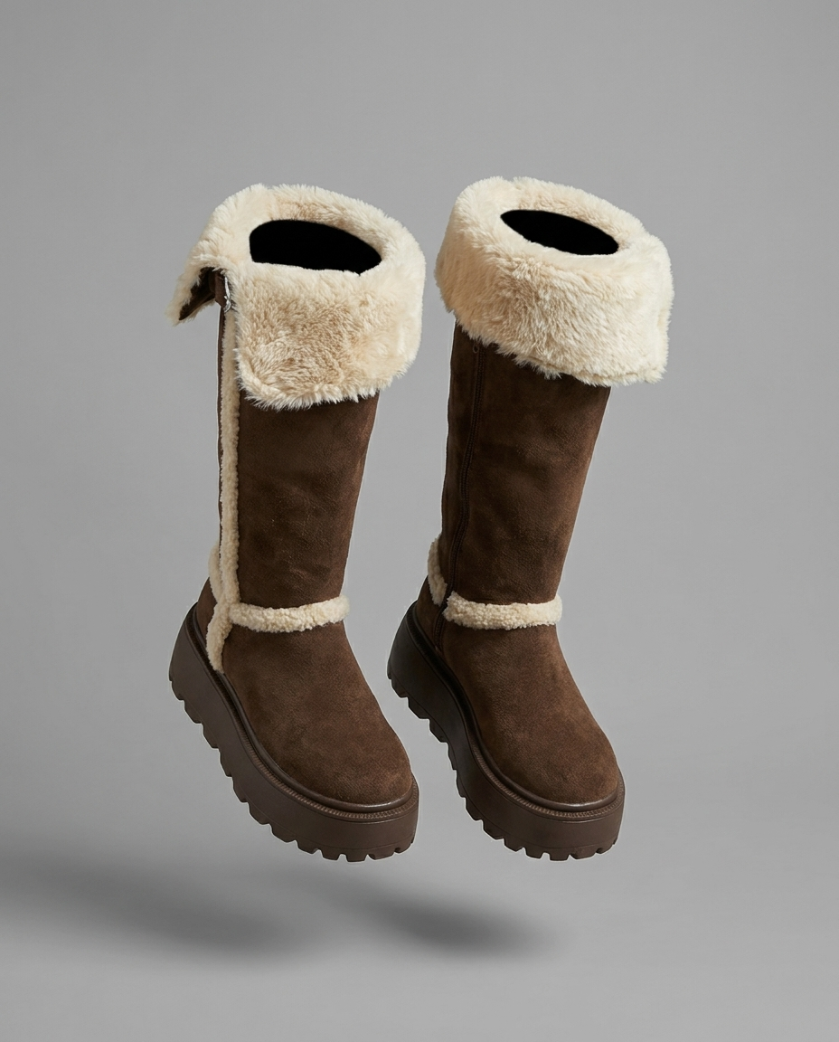 Brown Suede Faux Fur Lined Knee High Boots