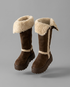Brown Suede Faux Fur Lined Knee High Boots