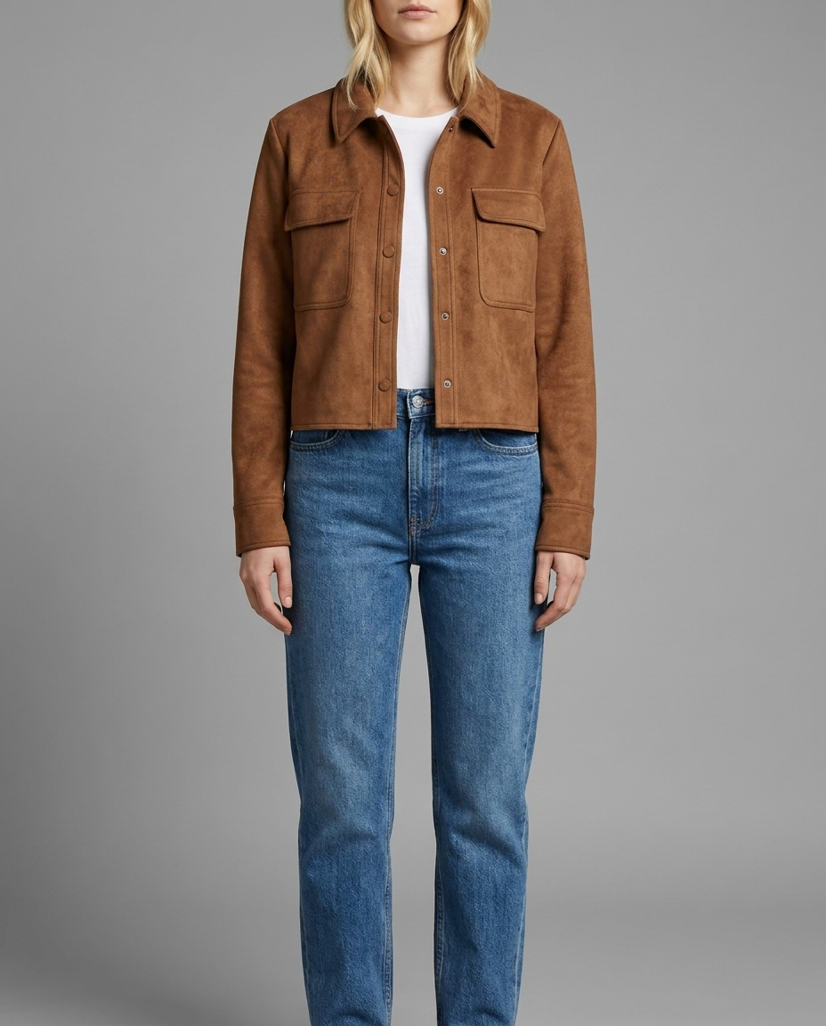 Tan Suede Cropped Shacket