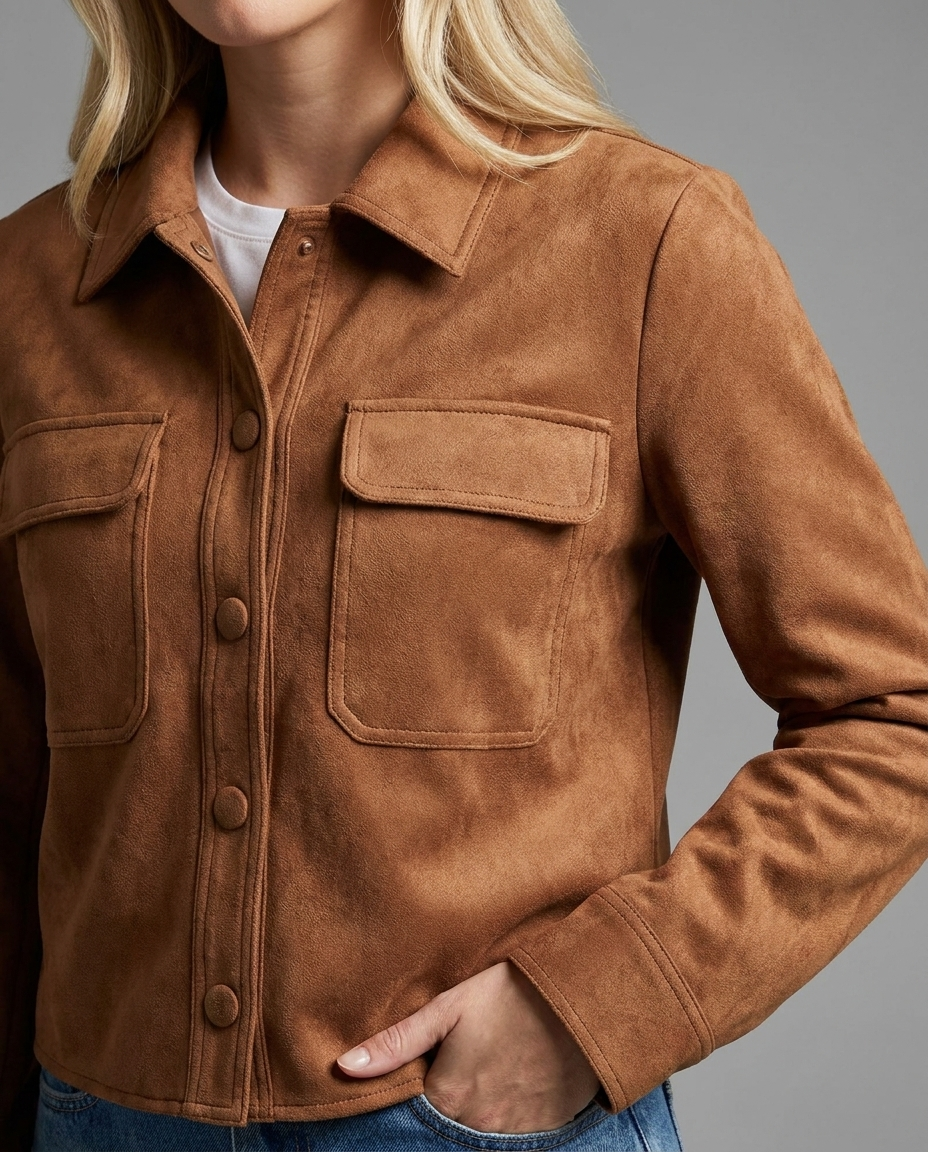 Tan Suede Cropped Shacket