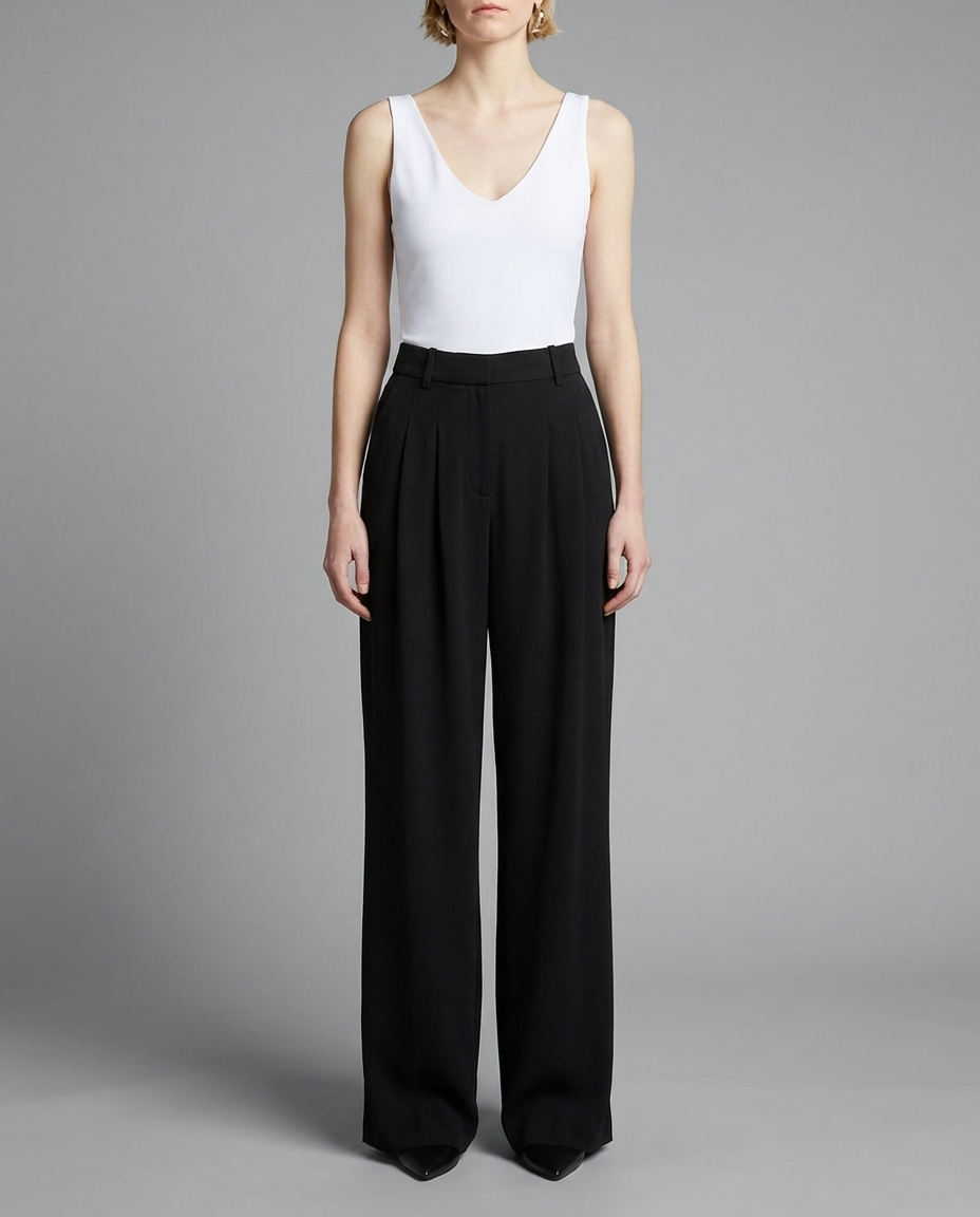 Black High Waisted Wide Leg Tailored Trousers