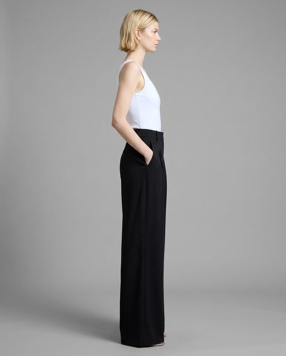 Black High Waisted Wide Leg Tailored Trousers