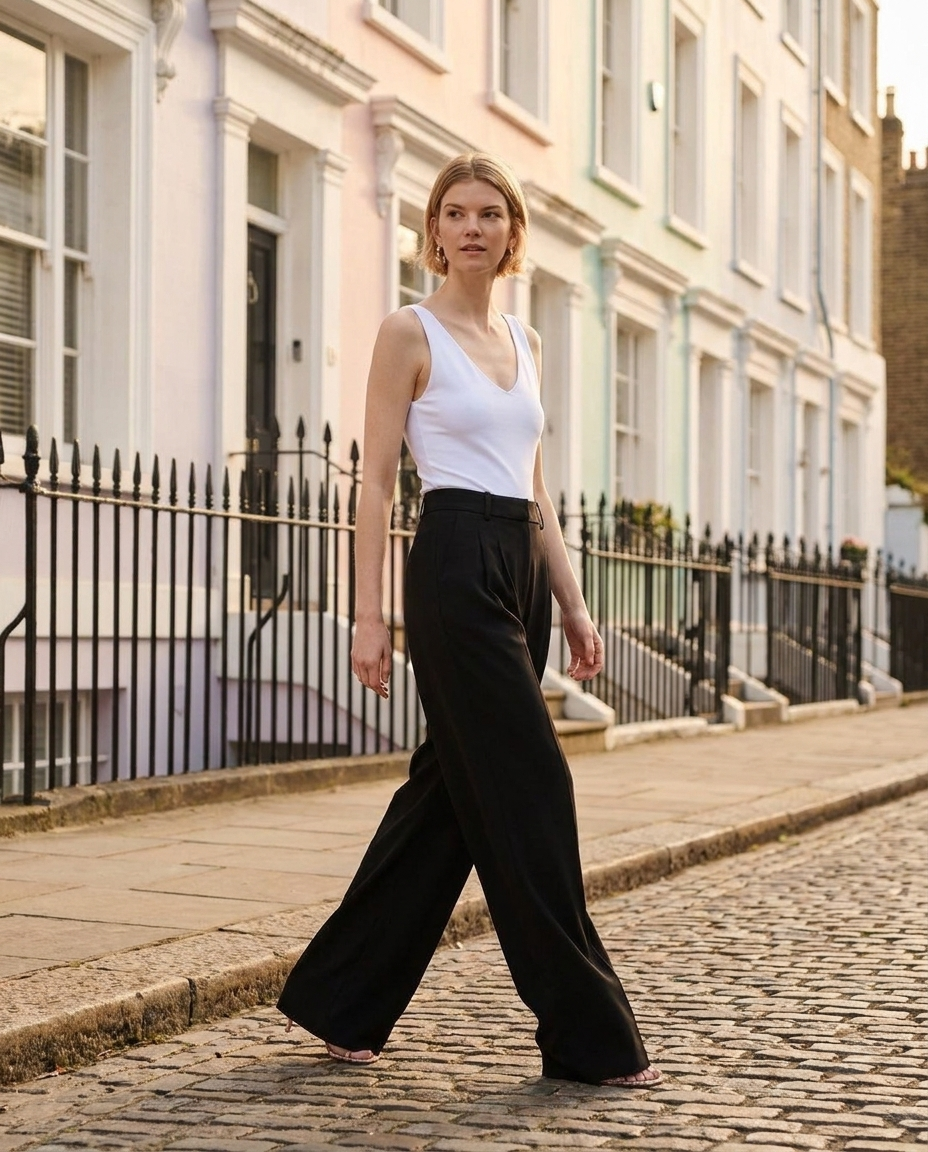 Black High Waisted Wide Leg Tailored Trousers