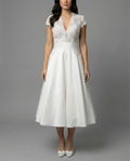 Ivory Lace Tea Length Vintage Wedding Dress