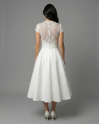 Ivory Lace Tea Length Vintage Wedding Dress