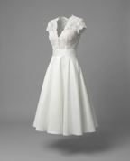 Ivory Lace Tea Length Vintage Wedding Dress