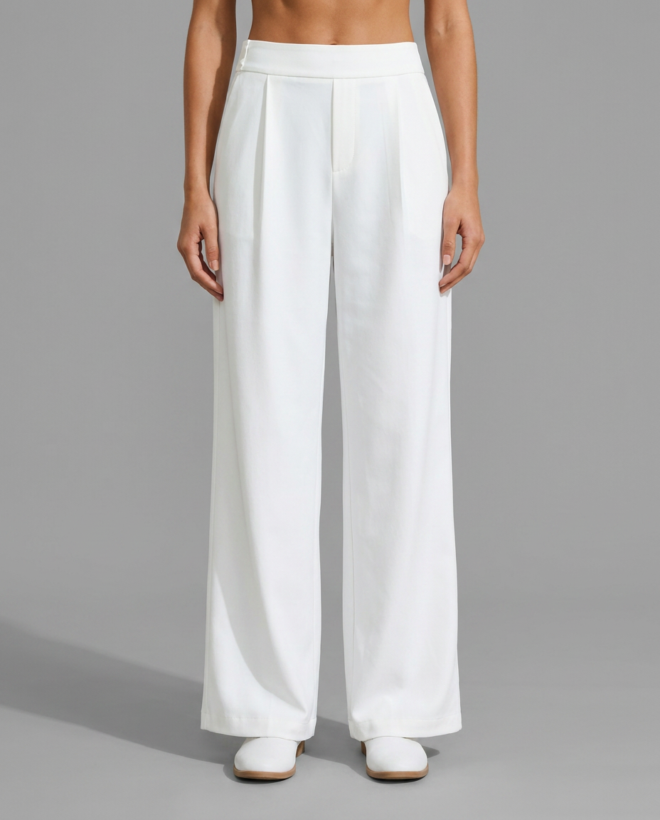 White High Waisted Wide Leg Tailored Trousers