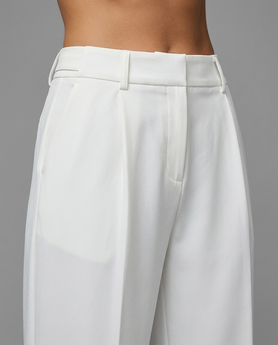 White High Waisted Wide Leg Tailored Trousers