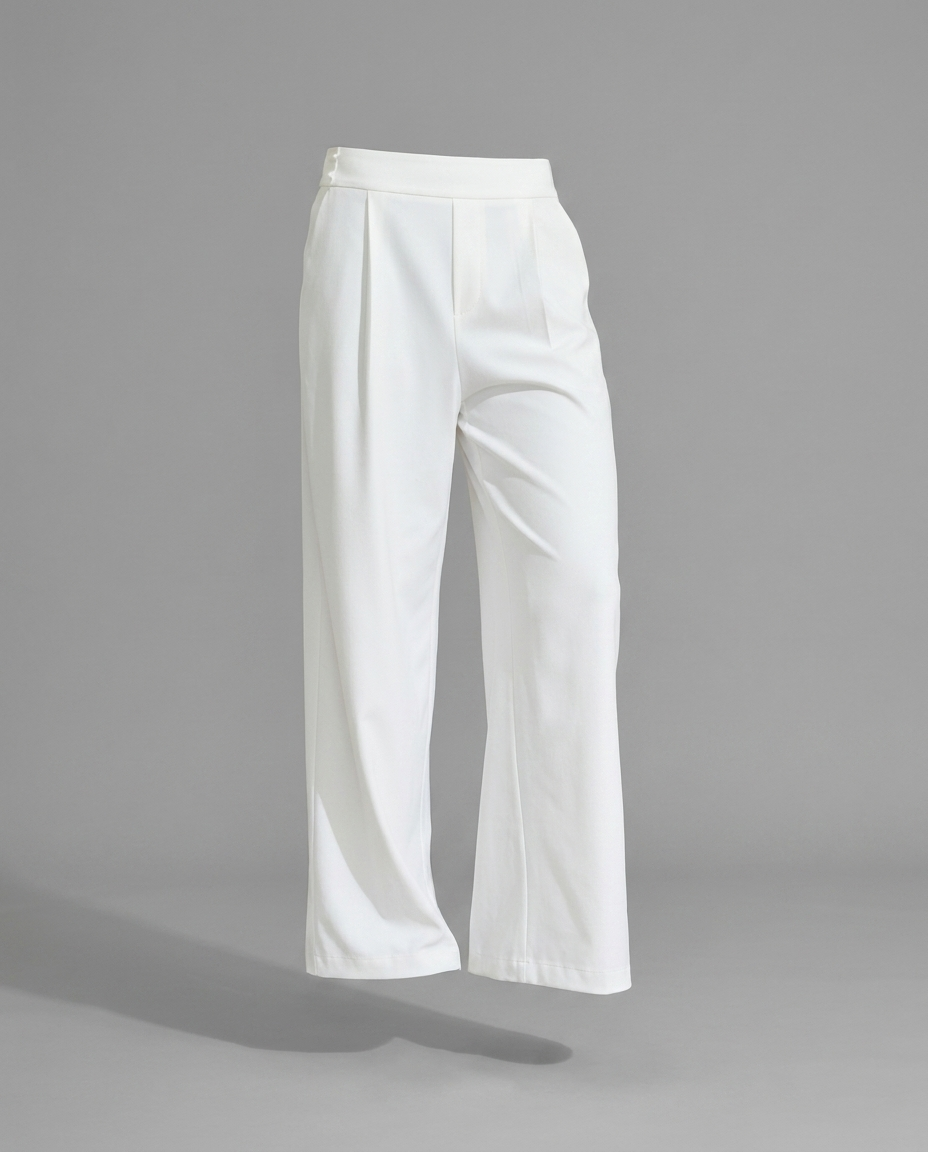 White High Waisted Wide Leg Tailored Trousers