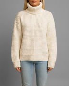 Cream Chunky Waffle Knit Roll Neck Jumper