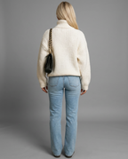 Cream Chunky Waffle Knit Roll Neck Jumper