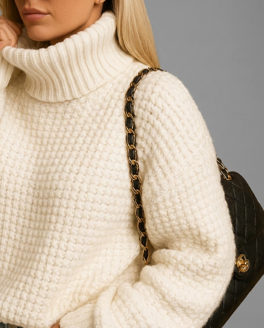 Cream Chunky Waffle Knit Roll Neck Jumper