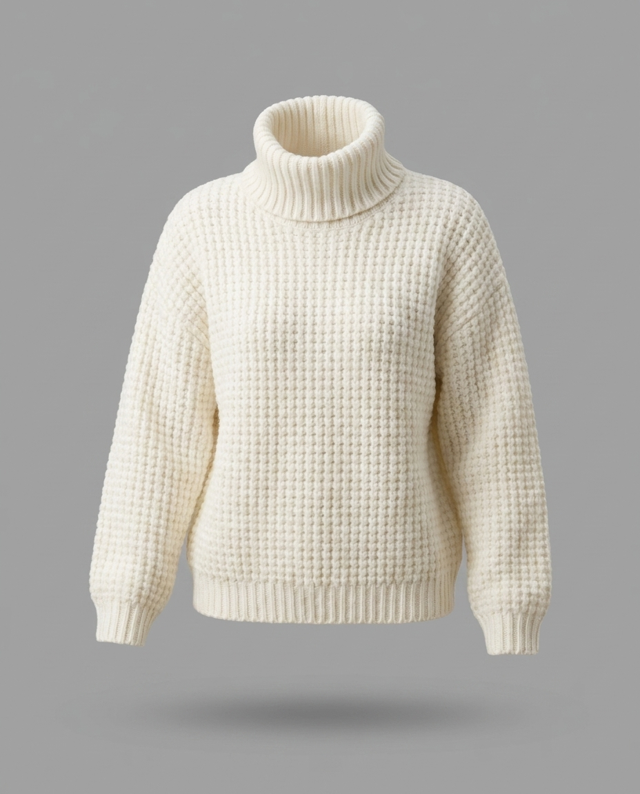 Cream Chunky Waffle Knit Roll Neck Jumper